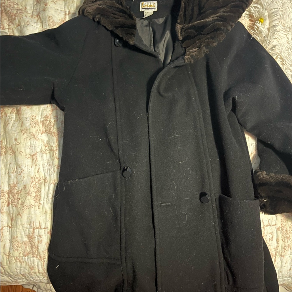 Faux Fur peacoat mid thigh 80% wool